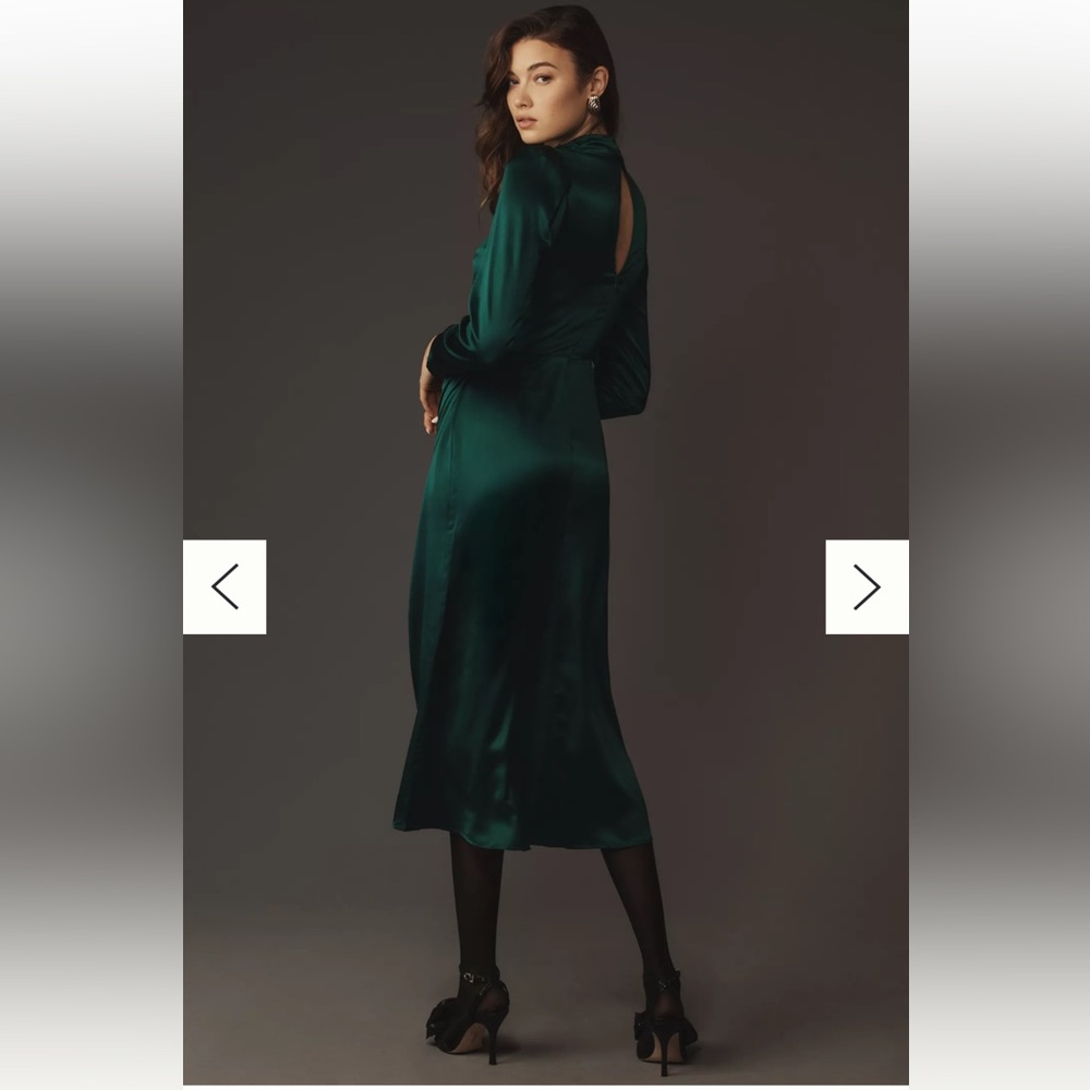 Reformation silk emerald green Christmas dress size 0 - Picture 4 of 8